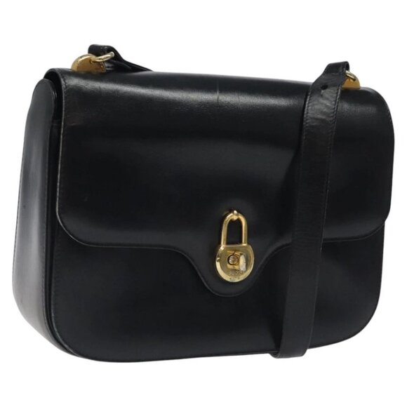 GUCCI Shoulder Bag Leather Black Gold - Picture 1 of 16